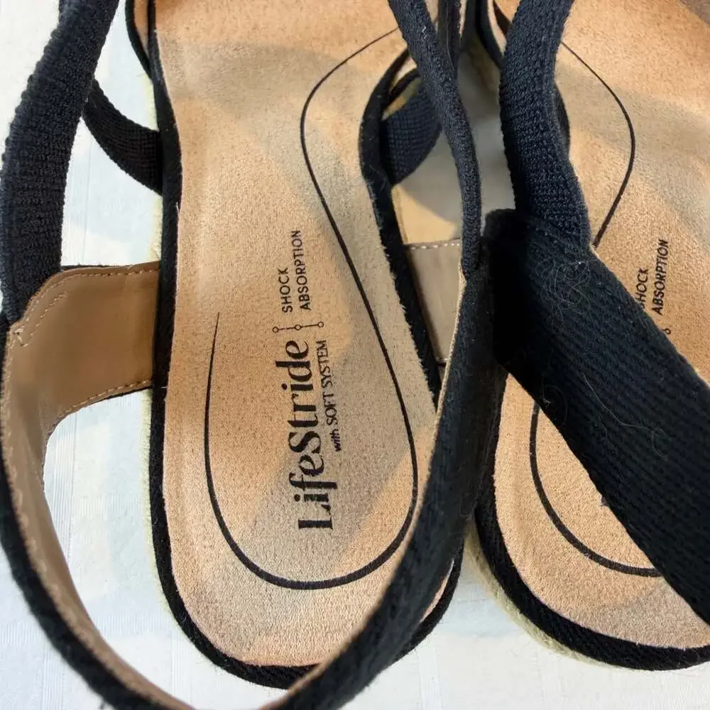 Lifestride shoes women's size 6 M espadrilles black canvas upper resort wear